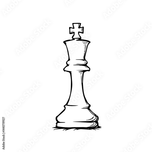 Chess king piece sketched in black and white, with copy space