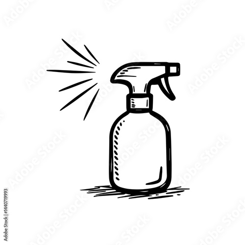 Spray bottle illustration in black and white, for cleaning concepts