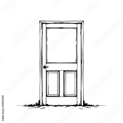 Doorway sketch in black and white, the concept of new opportunities, with copy space