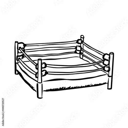 Boxing ring illustration in black and white, with copy space