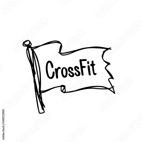 CrossFit icon on a flag in black and white