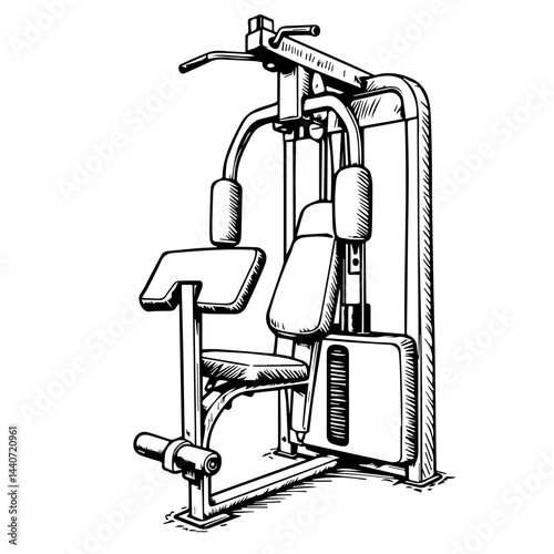 Shoulder press machine in black and white sketch style for fitness blogs