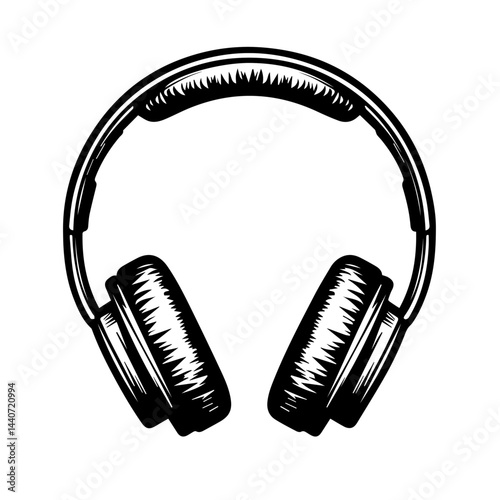 Headphones icon illustration in black and white, for music and audio concepts