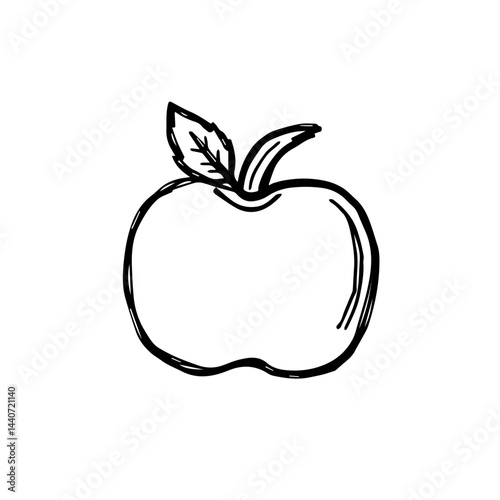 Apple line drawing with leaves, for print templates with copy space