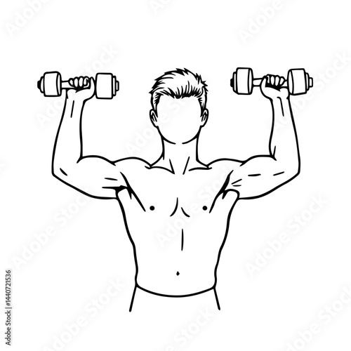 Man lifting dumbbells in outline style, for fitness content