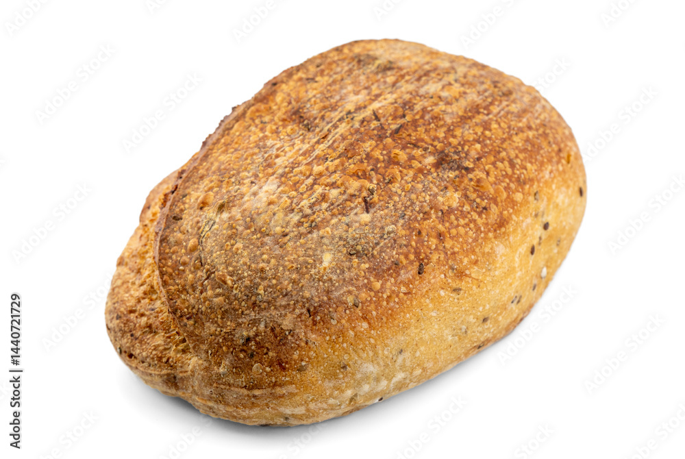 Homemade sourdough bread isolated on white background.