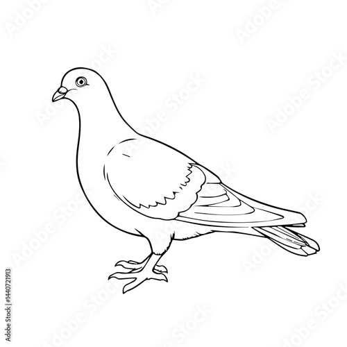 Pigeon outline drawing, with copy space