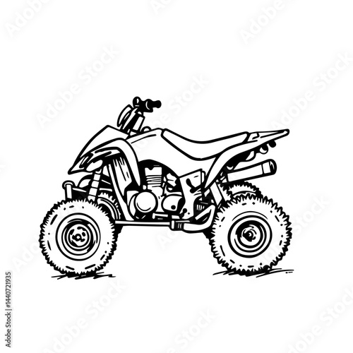 Monochrome illustration of an all terrain vehicle isolated on white, for posters