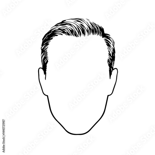 Minimalist illustration of a male head, for hairstyle concepts, with copy space