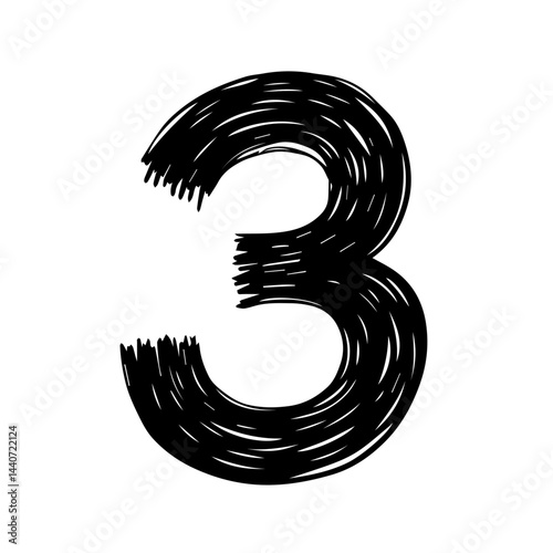 Number three scribble illustration in black and white