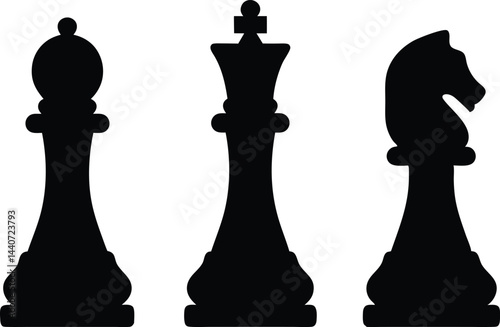 Chess vector icon, Chess silhouette. King, queen, pawn, horse and rook
