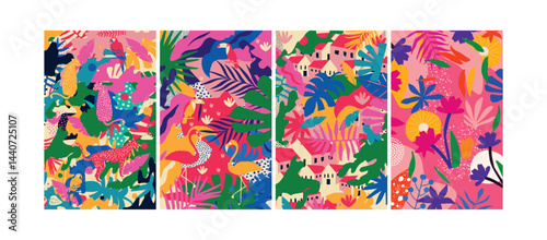 Colorful flowers and leaves poster background vector illustration. Exotic plants, branches, flowers and leaves art print for beauty, fashion and natural products, spa and wellness, wedding and events	