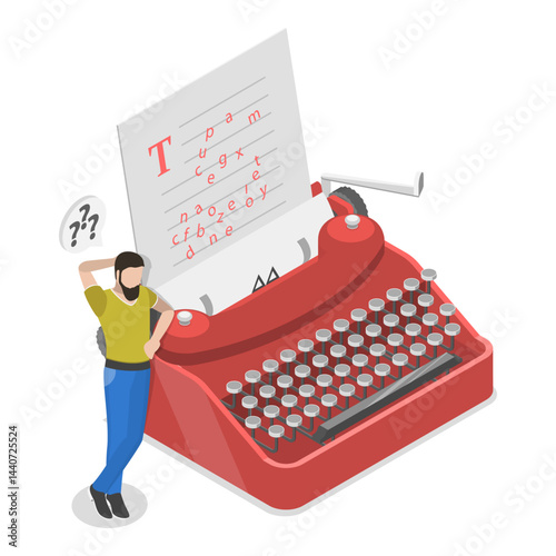 3D Isometric Flat Vector Illustration of Writers Or Poets , Literature as Hobby or Profession. Item 4