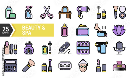 25 Linear Color Icons for Beauty & Spa Products.