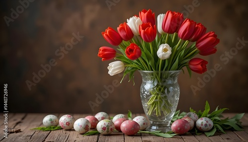 Wallpaper Mural Spring celebration colorful tulips and easter eggs in a rustic setting Torontodigital.ca