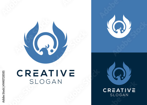 Abstract phoenix with sun logo design