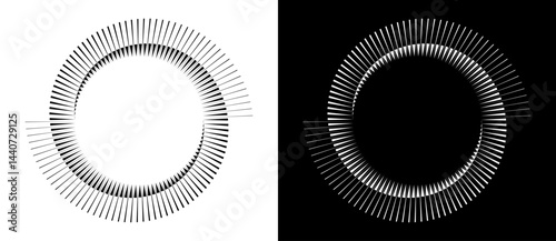 Spiral with lines as dynamic abstract vector background or logo or icon. Yin and Yang symbol. Black spiral on white background and white spiral on black background.