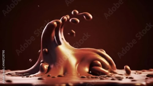 Chocolate Wave: Captivating image of molten chocolate, sculpted into a dynamic wave, illustrating richness and deliciousness. A perfect visual treat for any creative project!
