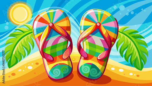 A vibrant pair of colorful flip-flops perfect for a summer day