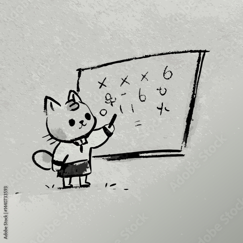 Cute cat teaching math with chalkboard background  
