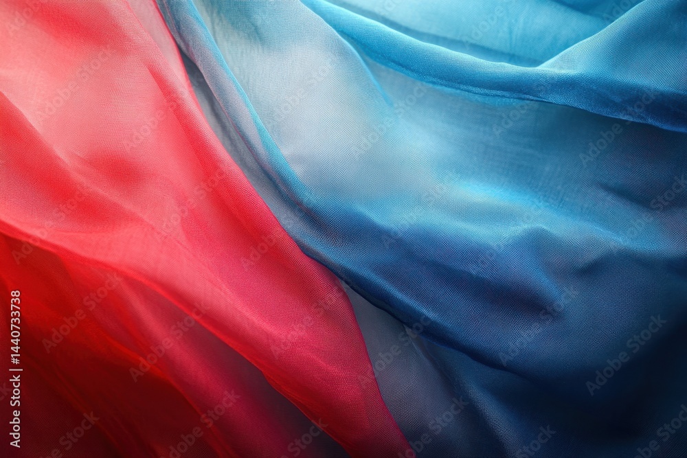 Soft red and blue fabric waves create a serene atmospheric effect, a combination of soft blue and soft red Soft red and blue fabric waves create a serene atmospheric effect, a combination of soft blue and soft red