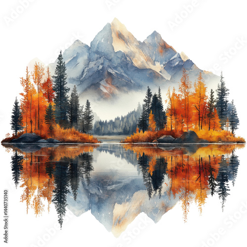 Autumn reflection on serene mountain lake vibrant nature scene