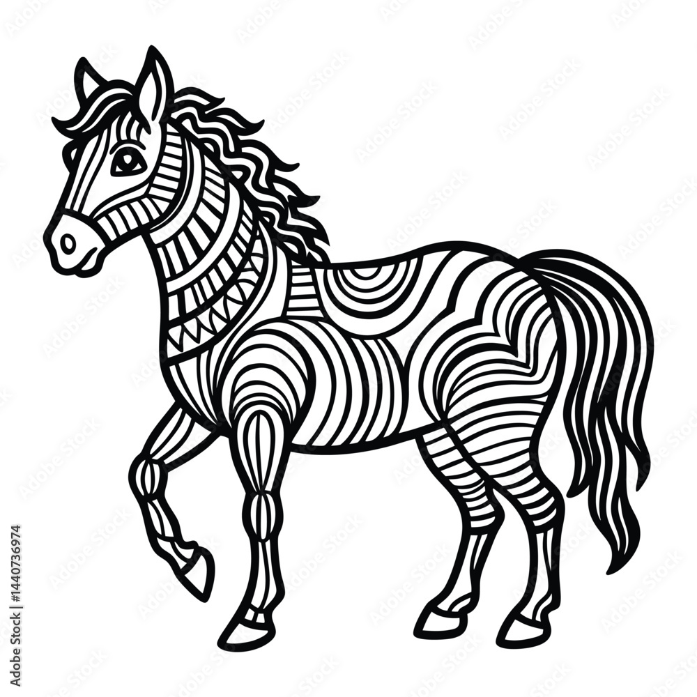 Fototapeta premium Decorative Line Art Style Horse Illustration for Coloring and Creative Projects