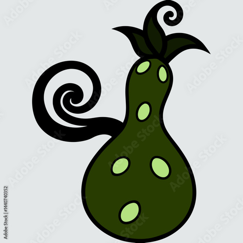This healthy fruit illustration shows a fresh, sweet green pear with its natural leaf, a vegetarian icon perfect for organic food design