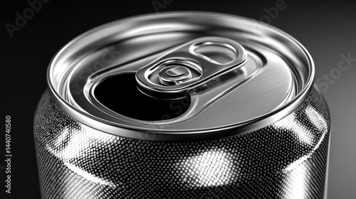 Close-up of an aluminum beverage can with open pull tab on dark background