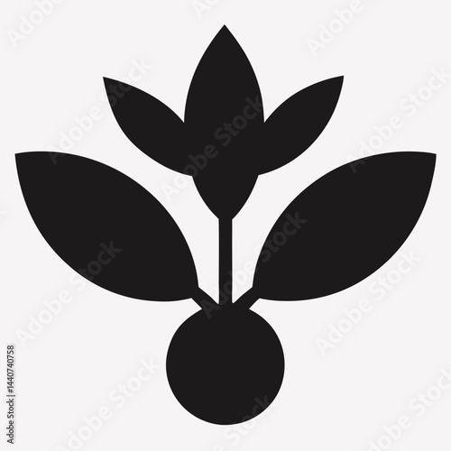 A black silhouette of a plant shows a floral design with leaves, a vector illustration of nature's spring