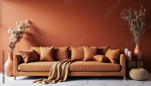Obraz na płótnie Terracotta Color Scheme Living Room Harmonious Warm Atmosphere w salonie
