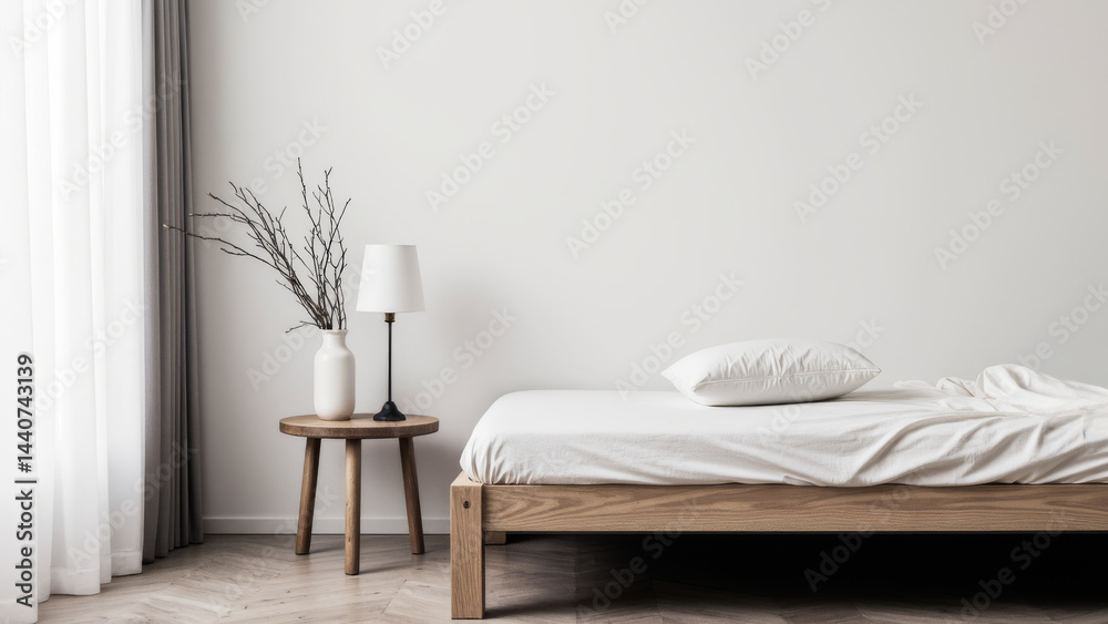Minimalist Bedroom Corner Low Platform Bed White Linen Soft Light