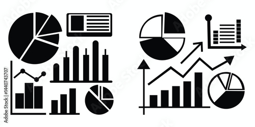 collection of business analytics charts and graphs icons representing data analysis and financial growth