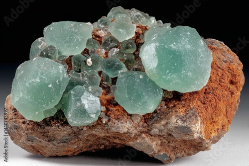 Captivating cluster of green fluorite crystals on a matrix mineral specimen geological treasure earth science gemology mineralogy stone collection