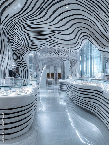 Abstract wavy lines in a modern store