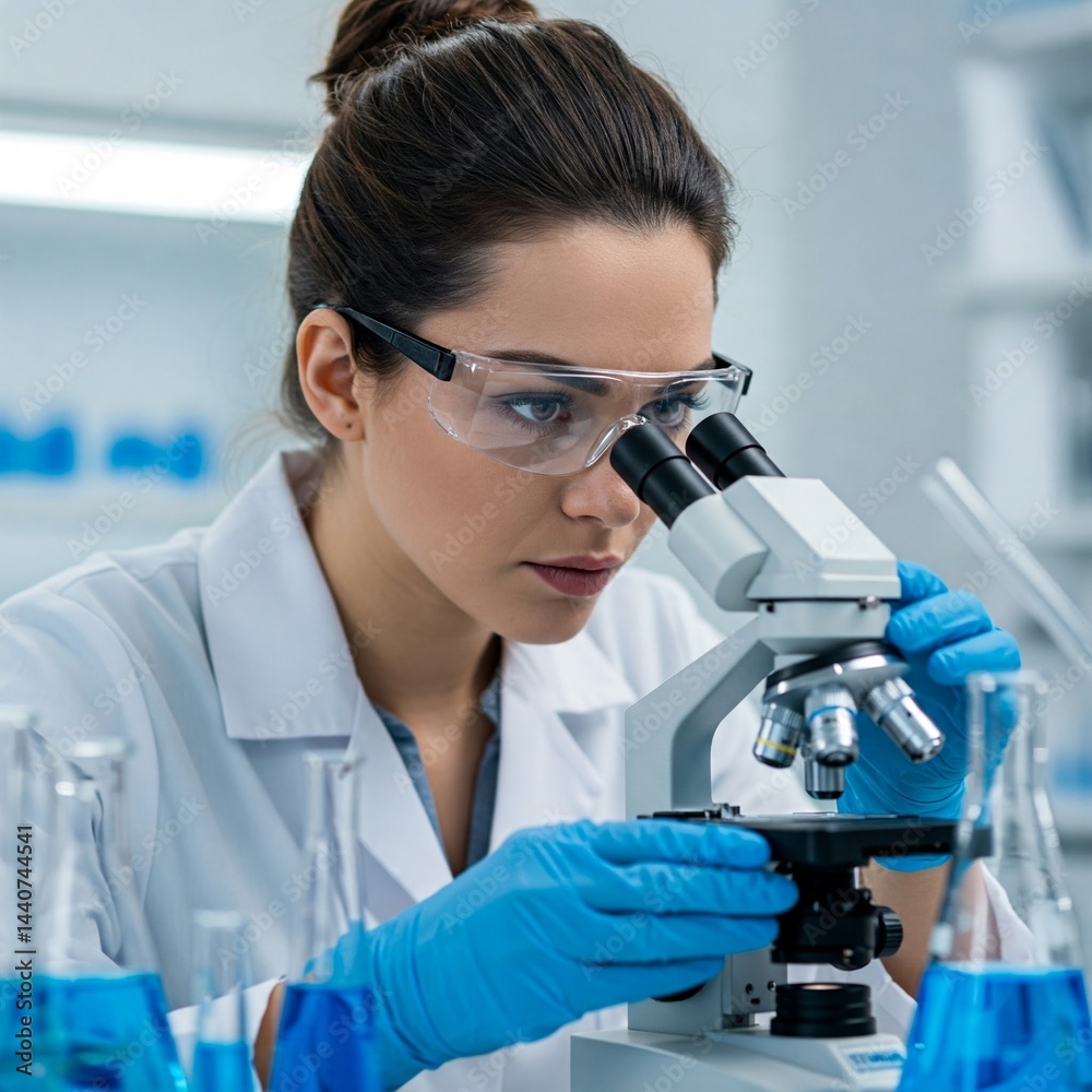 female scientist looking through microscope female scientist looking through microscope