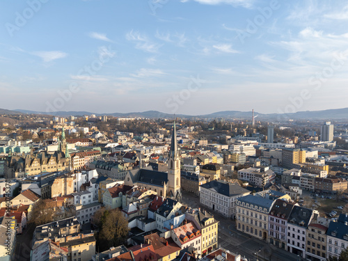 Obraz na płótnie Skyline cityscape of Liberec, Czech Republic. Panoramic aerial view of the old town w salonie