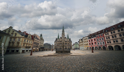 Obraz na płótnie Cityscape of Liberec, Czech Republic. Panoramic view of the old town (staré město): main square and city hall w salonie