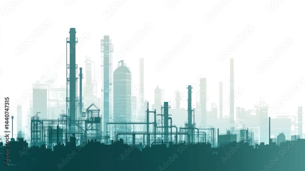 Obraz premium Industrial plant silhouette, landscape view, background image, possible use in environmental reports