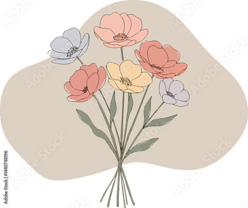 Fototapeta Naklejka Na Ścianę i Meble -  Minimalist pastel flowers with soft strokes, delicate watercolor texture, semi-transparent petals, isolated on white background, elegant and airy design