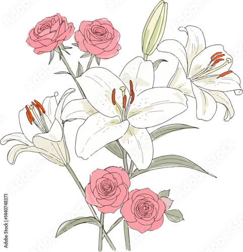 Fototapeta Naklejka Na Ścianę i Meble -  Minimalist pastel flowers with soft strokes, delicate watercolor texture, semi-transparent petals, isolated on white background, elegant and airy design