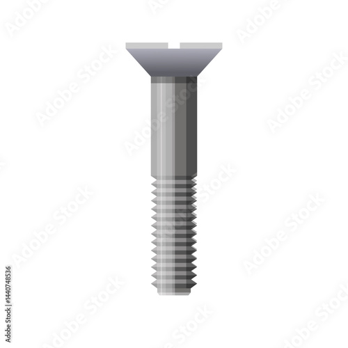 Countersunk flat head steel screw on white