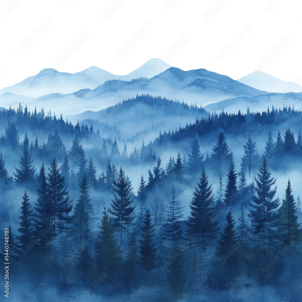 Fototapeta premium Serene sunrise over misty mountain forest nature landscape peaceful