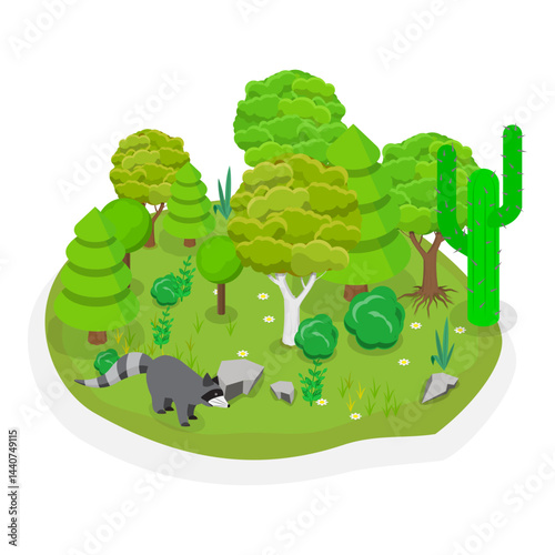 3D Isometric Flat Vector Illustration of Wildlife Fauna, Wild Animals Habitat Types. Item 2