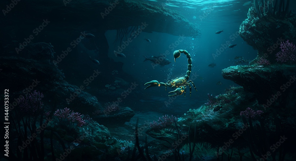 Obraz premium Scorpion submerged in dark water wildlife photography marine animal in natural habitat