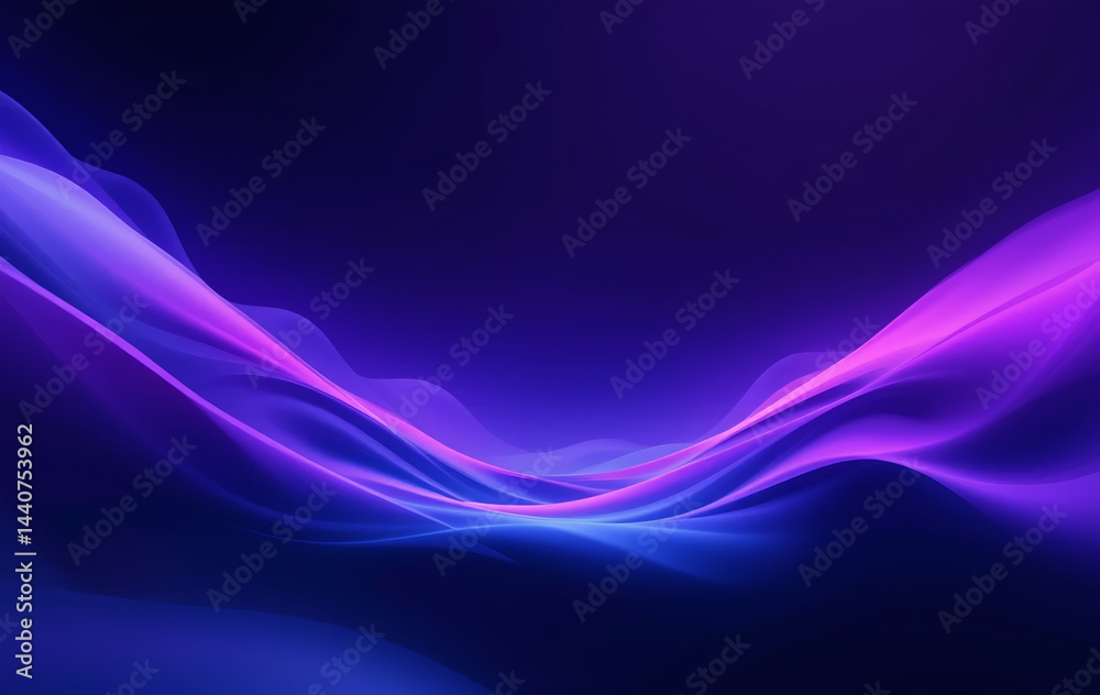 Abstract waves of blue and purple light create a soft, motion-filled wallpaper design
