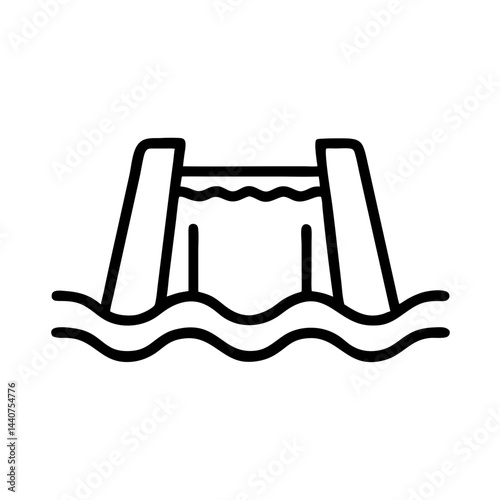 Hydroelectric dam illustration showcasing water flow, icon, vector 