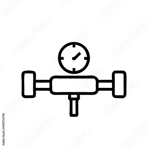 Pressure gauge on a pipe in a minimalist style, industrial equipment concept, icon, vector