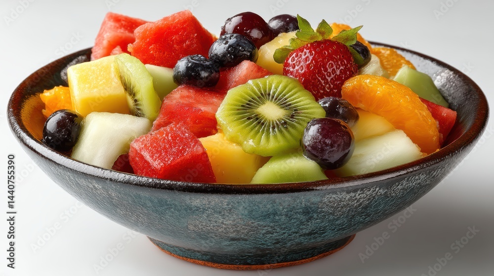 a beautifully arranged fruit salad in a bowl with vibrant colors on a white isolated background, fresh and healthy design a beautifully arranged fruit salad in a bowl with vibrant colors on a white isolated background, fresh and healthy design