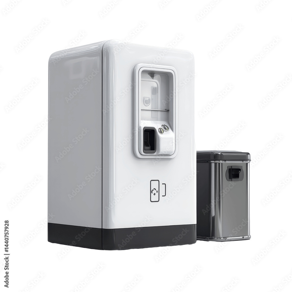 Modern Coffee Vending Machine with Recycling Bin - Clean and Minimalist Design Modern Coffee Vending Machine with Recycling Bin - Clean and Minimalist Design